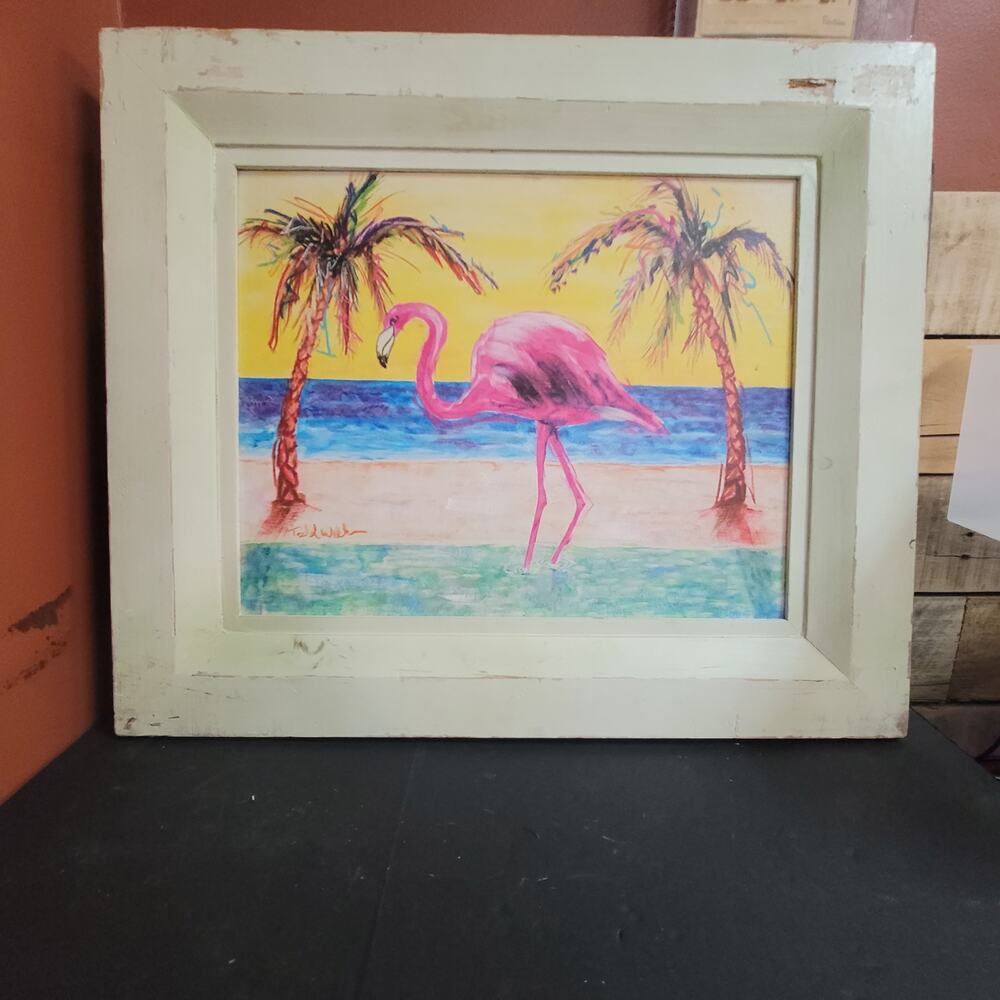 handpainted Todd Wilkens Flamingo Beach Art Painting